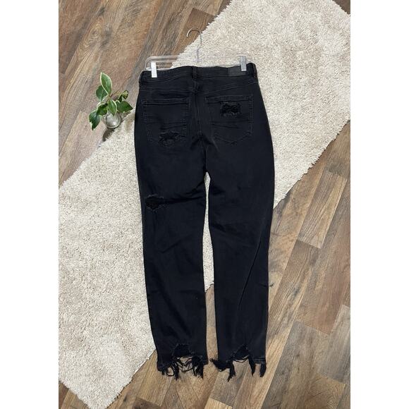 American Eagle Size 10 Washed Black Distressed High Rise Mom Jeans - Picture 4 of 7